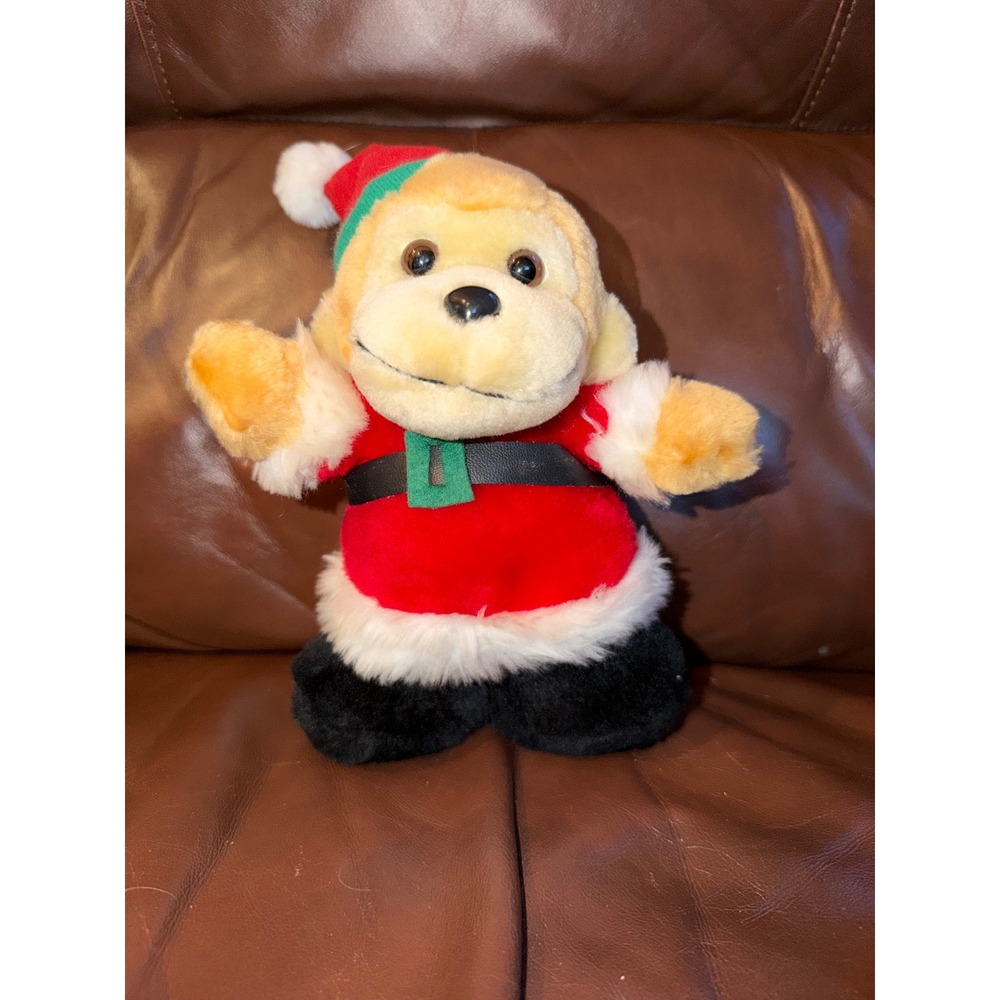 Santa Monkey‎ Plush Toy Christmas Holiday Stuffed Animal Green Red Hat